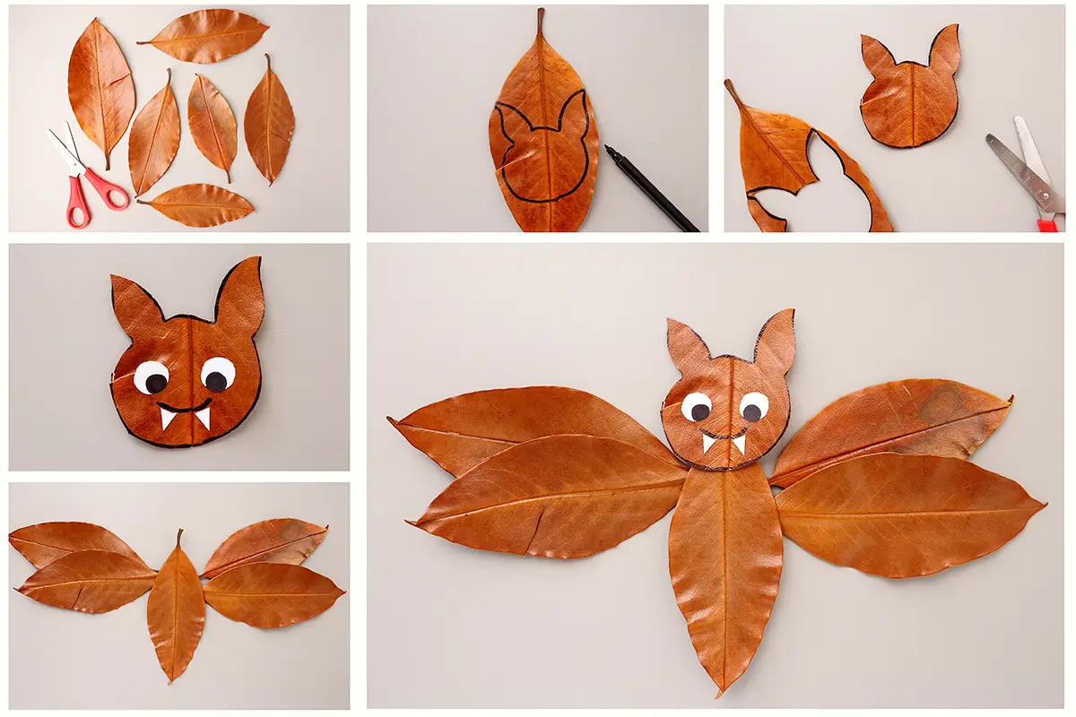 Mit Herbstblättern Halloween Deko basteln