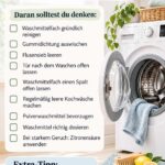 Waschmaschine reinigen und unangenehme Gerüche entfernen mit einer praktischen Checkliste. Tipps gegen eine stinkende Waschmaschine, muffigen Geruch und Ablagerungen. In meinem Artikel liest du, wie du Waschmittelfach, Gummidichtung und Flusensieb reinigst, Waschmittel richtig dosierst und Gerüchen vorbeugst. Informationen zur Reinigung der Waschmaschine mit Zitronensäure und zur regelmäßigen Waschmaschinenpflege.