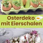 Nachhaltige Osterdeko aus Eierschalen: In einem grünen Eierkarton wachsen Kresse-Pflanzen in leeren Eierschalen – eine kreative Bastelidee für Ostern und den Frühling. Perfekt für Basteln mit Kindern im Kindergarten oder als DIY-Osterdekoration für Zuhause.
