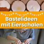 Kreative Eierschalen-Osterdeko: Ein selbstgemachter Frühlingskranz aus bemalten Eierschalen, verziert mit Moos, Blüten und Wachteleiern. Diese DIY-Idee eignet sich perfekt für Basteln für Ostern, als nachhaltige Tischdeko oder als Bastelprojekt mit Kindern.