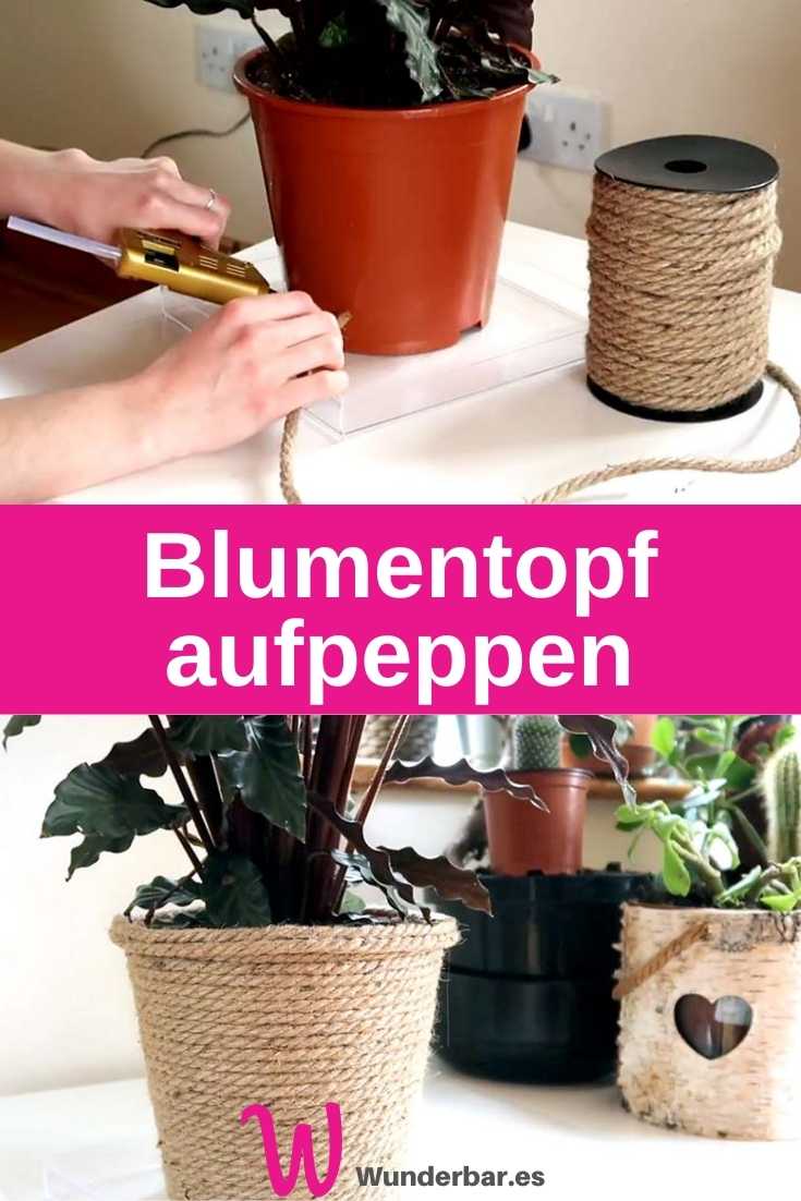 Blumentopf verschönern kreatives Upcycling mit Schnur und Sisal
