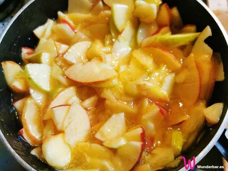 cooking apple pudding for the apple cake
