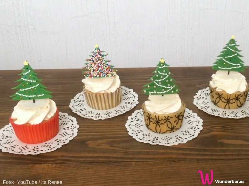 Weihnachtsbaum Cupcake Topper | Weihnachtliche Deko für Kuchen und Gebäck aus Fondant mit viel Glitzer