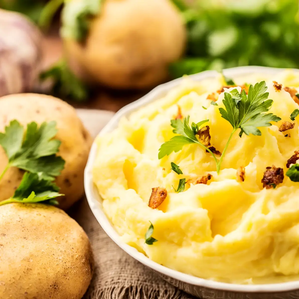 Cremiges Kartoffelpüree mit geschmolzener Butter und Muskat – einfaches und leckeres Rezept.