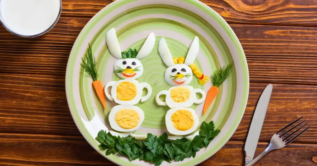Frühstücksei zu Ostern, mal anders: in Form eines Osterhasens geschnitten und dekoriert.