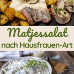 Heringssalat mit Matjes in Sahnesoße 😍 – Ein einfaches & schnelles Rezept für den perfekten Matjessalat. So schmeckt’s wie früher bei Oma! Mit frischem Fisch, cremiger Soße & ganz viel Geschmack. Jetzt nachmachen & genießen!