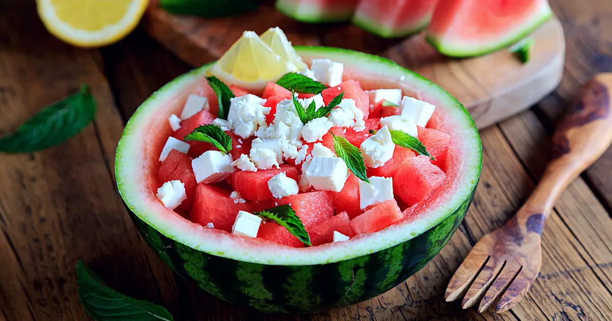 Wassermelonen Feta Salat, erfrischend für den Sommer