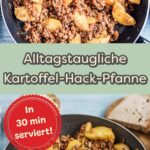 Dieses günstige Alltagsrezept für eine Kartoffel-Hackfleisch-Pfanne ist perfekt, wenn es schnell gehen soll und die Zutaten nicht viel kosten dürfen. Kartoffeln, Hackfleisch, Gewürze und ein paar Basics – mehr braucht es nicht. Das Rezept ist einfach, familientauglich, deftig und lässt sich je nach Gemüsevorrat anpassen. Ideal für alle, die nach schnellen Feierabendgerichten, sparsamen Rezepten und unkomplizierten Pfannengerichten suchen. Auf dem Blog findest du das ausführliche Rezept.