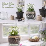Upcycling-Anleitung: Ein schönes Marmeladenglas wird nicht entsorgt, sondern als Deko neu gestaltet. Mit wenig Aufwand entstehen aus Schneeglöckchen und etwas Erde eine natürliche Frühlingsdeko für drinnen – nachhaltig, dekorativ und perfekt für die ersten warmen Tage.