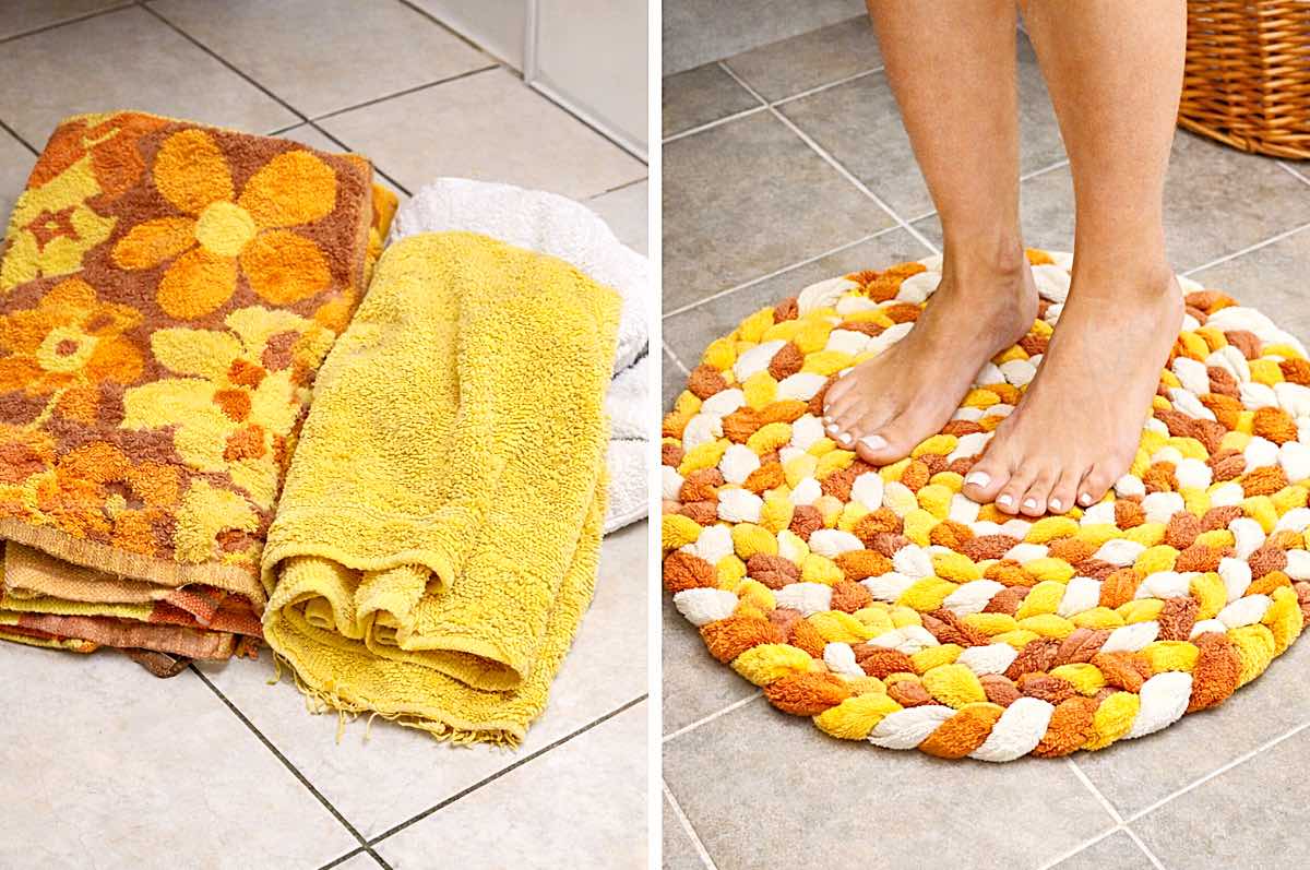 Handtuch Upcycling Ideen, Badteppich aus verschlissenen Handtüchern