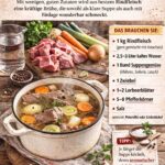 Kräftige Rindfleischsuppe aus wenigen Zutaten. Rindfleisch, Gemüse, Lorbeer und Pfefferkörner sorgen für eine klare Brühe. Bewährtes Grundrezept für Rindersuppe. Alle Details und Tipps mit dem Link