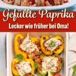 Gefüllte Paprikaschoten mit einer herzhaften Füllung aus Hackfleisch und Reis in Tomatensoße – ein beliebtes Rezept für die ganze Familie.