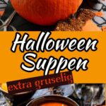 Gruselige Halloween Suppen und kreative Ideen zum Anrichten von Kürbissuppe für die Halloween Party. Cremige Kürbissuppe im ausgehöhlten Kürbis servieren, mit Fledermäusen aus Brot dekorieren oder kleine Gespenster aus Sahne gestalten. Einfache Halloween Rezepte für schaurige Vorspeisen, herbstliche Suppen und originelles Halloween Essen für Kinder und Erwachsene.